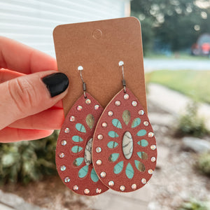 Turquoise Brown Leather Teardrops