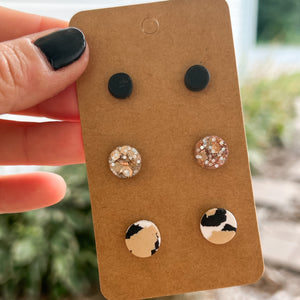 Cheetah Stud Polymer Earring Trio