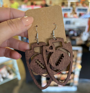 Football Arrowhead Wood Earrings