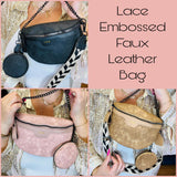 Lace Embossed Faux Leather Bag