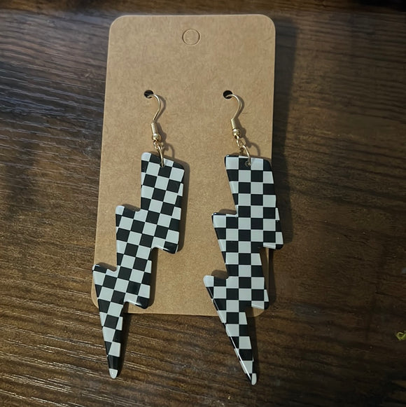 Checkered Lightning Bolt Earrings