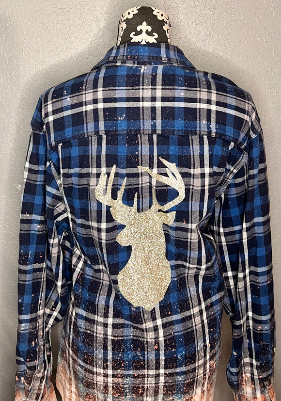 Deer Head Blue Flannel